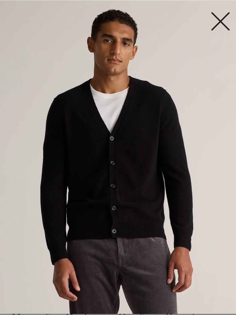Quince Men's mongolian cashmere Charcoal V-Neck Button Cardigan Sweater - Picture 2 of 9